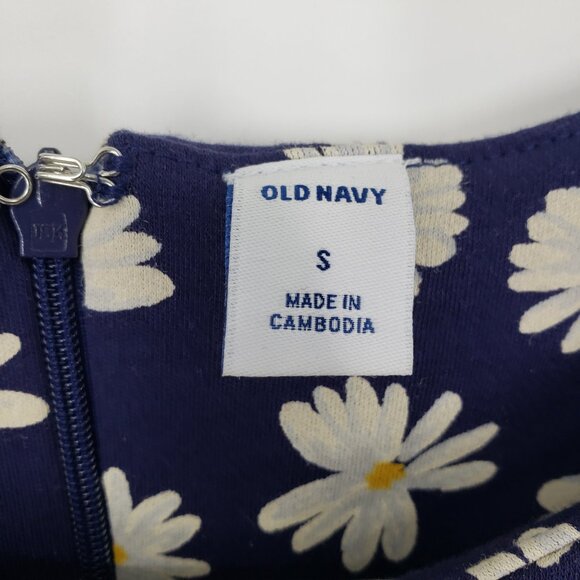 3/$25 501 Old Navy Daisy Floral Dress S Mini Sheath Short Sleeves Navy Blue - Picture 3 of 8